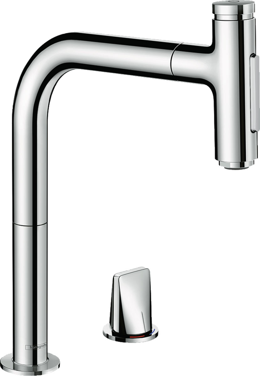 Hansgrohe Metris Select M71 2-lyukú egykaros konyhai csaptelep kihúzható kifolyóval 