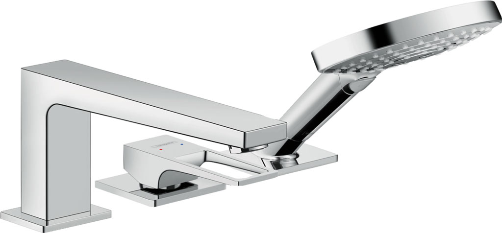 Hansgrohe Metropol 3-lyukú peremre szerelhető egykaros kádcsaptelep loop fogantyúval és Secuflex-vel 