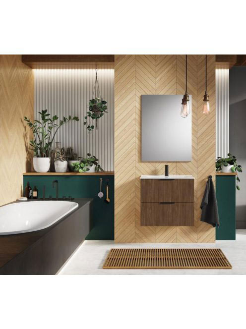 Arezzo design Etna 2 fiókos szekrény mosdóval 80x38,4 fekete fogantyúk, dió szín AR-169351