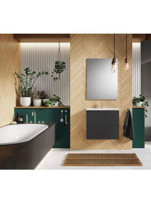 Arezzo design Etna 2 fiókos szekrény mosdóval 80x38,4 grafit fogantyúk, matt antracit AR-169352