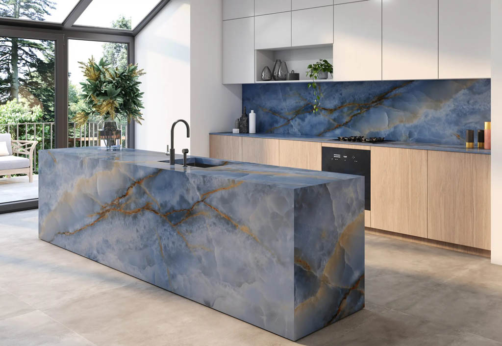 Ascale Onice Blue Konyhai burkolólap | Csempék és Padlólapok