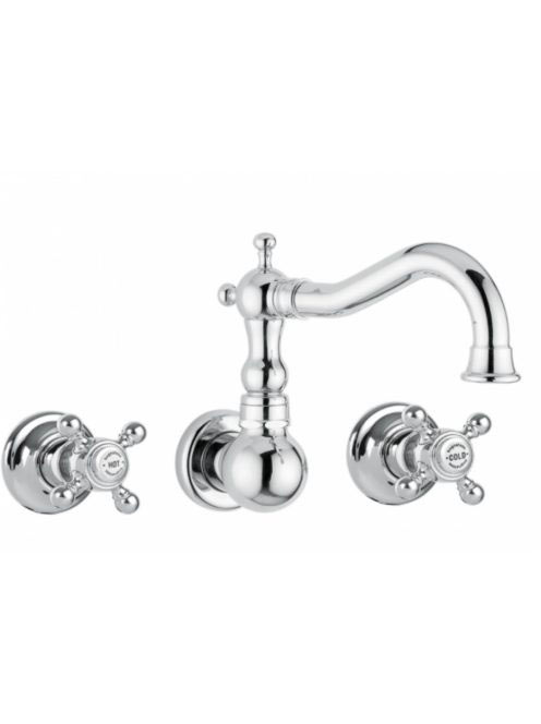 Bugnatese Arcadia 3-lyukas fali mosdócsaptelep Click-Clack leeresztővel, 22 cm-es kifolyóval, arany 8370SCDO