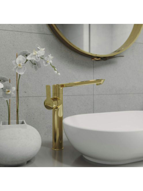 Deante Arnika egykaros magasított mosdó csaptelep forgatható kifolyóval, arany BQA Z20K