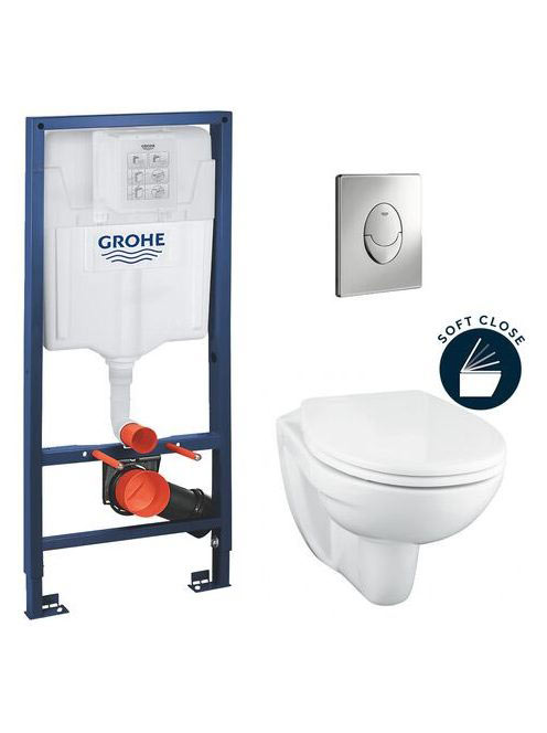 Grohe Bau Ceramic fali WC - Beépíthető WC tartállyal Szettben 39192000 - szerelőelem,WC csésze, ülőke, króm nyomólap