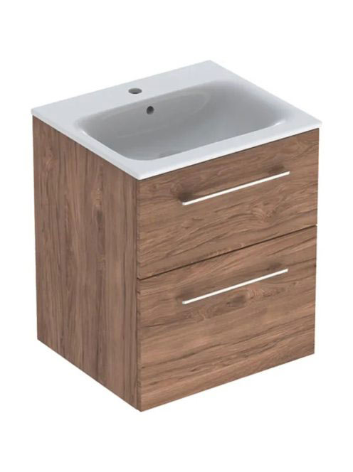 Geberit Selnova Square 2 fiókos mosdószekrény 55 cm, keskeny peremű mosdóval, hikoridió 501.234.00.1