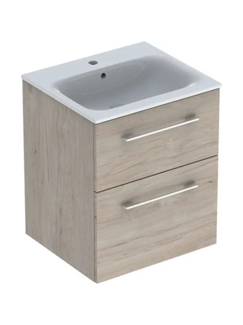 Geberit Selnova Square 2 fiókos mosdószekrény 55 cm, keskeny peremű mosdóval, világos hikoridió 501.235.00.1