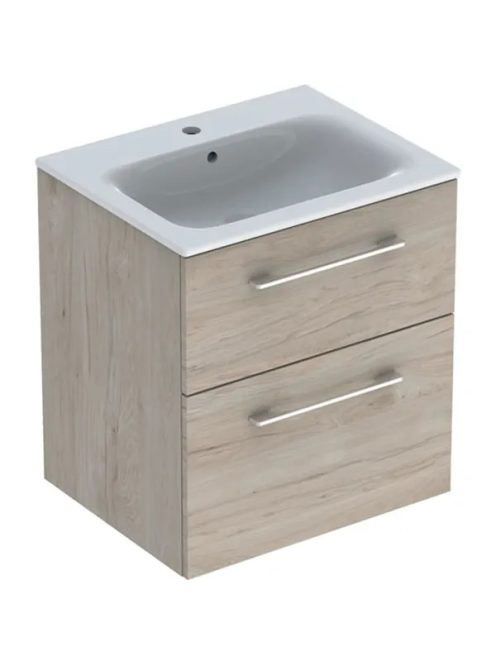 Geberit Selnova Square 2 fiókos mosdószekrény 60 cm, keskeny peremű mosdóval, világos hikoridió 501.239.00.1