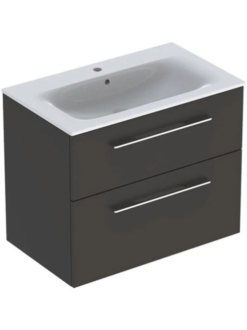 Geberit Selnova Square 2 fiókos mosdószekrény 80 cm, keskeny peremű mosdóval, matt láva 501.241.00.1