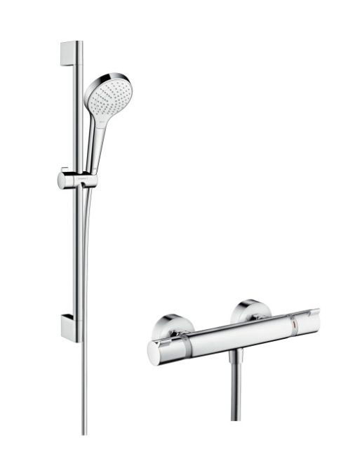 Hansgrohe Croma Select S termosztátos csaptelep Vario 65 cm-es zuhanyrúddal, króm/fehér 27013400