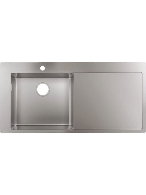 Hansgrohe S71 beépíthető csepegtetőtálcás mosogató 450 egy furattal, lefolyókészlet nélkül rozsdamentes acél hatású 43331800