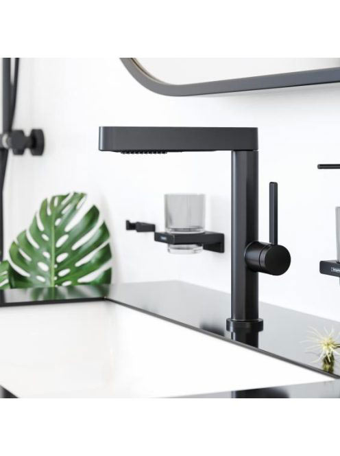 Hansgrohe Finoris mosdócsaptelep 230, kihúzható kifolyóval, lefolyógarnitúrával matt fekete 76063670