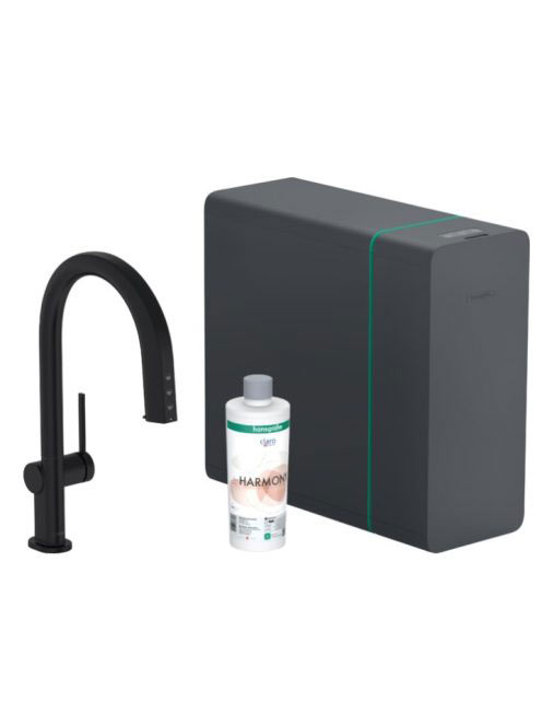 Hansgrohe Aqittura M91 Vízszűrős konyhai csaptelep és szódakészítő rendszer 210, sBox-al és kihúzható zuhanyfejjel, matt fekete 76836670