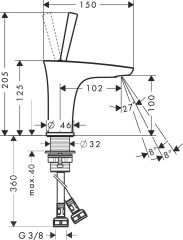 Hansgrohe PuraVida Egykaros mosdócsaptelep 100 kézmosókhoz, push-open lefolyó-garnitúrával | 15075000