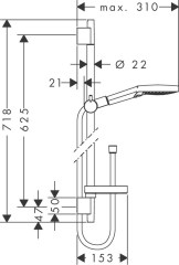Hansgrohe Raindance Select S Zuhanyszett 120 3jet 65 cm-es zuhanyrúddal és szappantartóval | 26630000