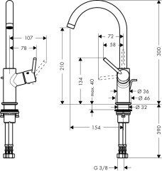 Hansgrohe Talis Egykaros mosdócsaptelep 210 elforgatható kifolyóval, automata lefolyó-garnitúrával | 32084000