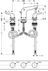 Hansgrohe Novus 3-lyukú mosdócsaptelep 100 automata lefolyó-garnitúrával | 71140000