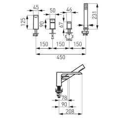 Ferro Adore White/Chrome BDR11A - perembe szerelhető négylyukú kádcsaptelep