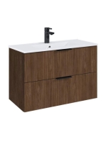 Arezzo design Etna 2 fiókos szekrény mosdóval 80x38,4 fekete fogantyúk, dió szín AR-169351