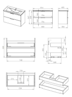 Arezzo design Etna 2 fiókos szekrény mosdóval 80x38,4 fekete fogantyúk, dió szín AR-169351