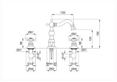 Bugnatese Arcadia 8325 - álló 3 üléses bidet csaptelep leeresztővel