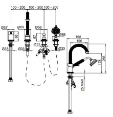 Bugnatesa Athena 8555 - peremre szerelt 4 üléses kádcsaptelep