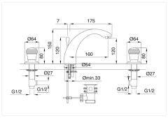 Bugnatese Axo 612 - álló 3 üléses mosdócsaptelep