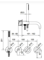 Bugnatese Kobuk falsík alatti kádcsaptelep zuhanyszettel, szálcsiszolt arany 2201OS
