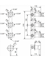 Bugnatese Kobuk falsík alatti egykaros zuhanycsaptelep 3 fogyasztóhoz, króm 2207CR
