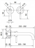 Bugnatese Kobuk falsík alatti 2-lyukas mosdócsaptelep 22 cm-es kifolyóval, fix kötési távolsággal, leeresztővel, bronz 2265SCBR