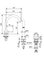 Bugnatese Kobuk 2-lyukú mosdócsaptelep, szálcsiszolt arany 2289OS