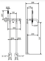 Bugnatese Kobuk szabadonálló kádcsaptelep zuhanyszettel, bronz 2290PBR