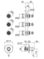 Bugnatese Oxford falsík alatti egykaros termosztátos zuhanycsaptelep 3 fogyasztóhoz, bronz 6309BR