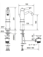 Bugnatese Oxford magasított mosdócsaptelep automata leeresztővel, bronz 6327BR