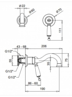 Bugnatese Oxford falsík alatti mosdócsaptelep 19 cm-es kifolyóval, bronz 6345BR