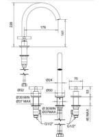Bugnatese Rodos 3-lyukas mosdócsaptelep click-clack leeresztővel, matt fehér 7312SCBI