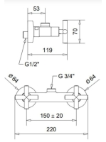 Bugnatese Rodos zuhanycsaptelep 3/4"-es csatlakozással, szálcsiszolt nikkel 7347NS