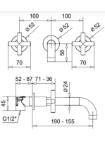 Bugnatese Rodos 3-lyukas fali mosdócsaptelep leeresztő nélkül, 19 cm-es kifolyóval, szálcsiszolt nikkel 7365NS