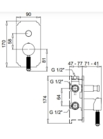 Bugnatese Athena falsík alatti zuhanycsaptelep 2 fogyasztóhoz, arany 8572DO