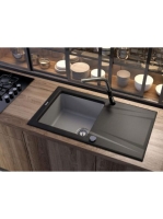 Deante Silia egykaros konyhai csaptelep kihúzható kifolyóval, fekete/acél BQS B730