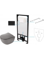 Deante Peonia Zero 6 az 1-ben WC csésze, rejtett szerelvénnyel, fekete nyomólappal, ülőkével, titánium CDENDZPW