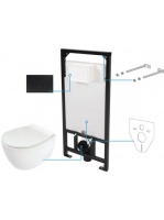 Deante Silia 6 az 1-ben fali WC csésze, rejtett szerelvénnyel, matt fekete nyomólappal, ülőkével, fehér CDLN6ZPW