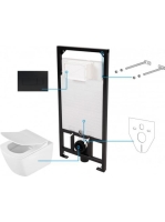 Deante Anemon 6 az 1 ben fehér perem nélküli WC, rejtett szerelvénnyel, matt fekete nyomólappal, vékonyított ülőkével CDZN6ZPW