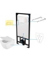 Deante Anemon 6 az 1 ben fehér falra függesztett WC csésze rejtett szerelvénnyel, arany nyomólappal és vékonyított ülőkével CDZZ6ZPW