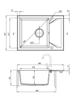 Deante Evora 1 medencés szögletes gránit mosogató csepegtetővel 59x44 cm, grafit ZQJ 211A