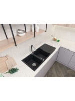 Deante Andante 2 medencés szögletes gránit mosogató csepegtetővel 116x50 cm, grafit metál ZQN G213