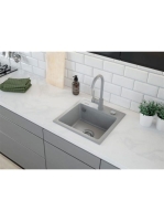 Deante Zorba 1 medencés szögletes gránit mosogató 44x44 cm, automata leeresztővel, szürke metál ZQZ S103