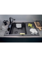 Deante Magnetic gránit mosogatótálca 82x50 cm, automatikus leeresztővel és szifonnal, grafit metál ZRM G113