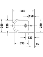 Duravit D-Neo falra tolható álló bidé 37x58 túlfolyóval és rögzítővel 2295100000
