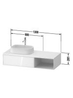 Duravit Zencha balos alsószekrény 130, fiókrendező nélkül, fehér üveg/matt fehér ZE4818064840000