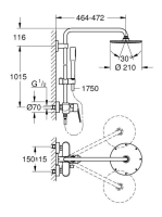Grohe Euphoria Eurodisc Cosmopolitan System 210 zuhanyrendszer egykaros csapteleppel, króm 23058003